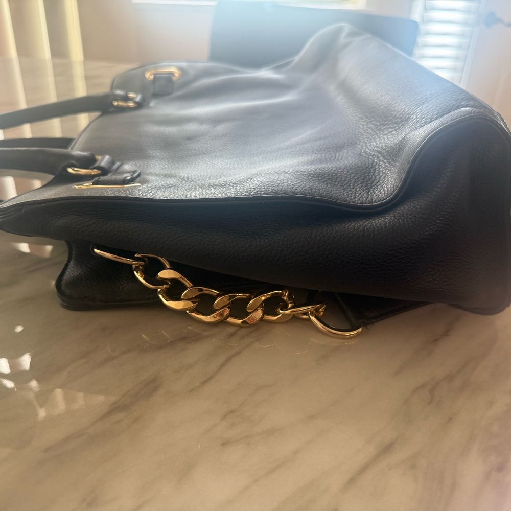Michael Kors Hamilton Black Leather Satchel Bag with Gold Accents - Picture 10 of 16